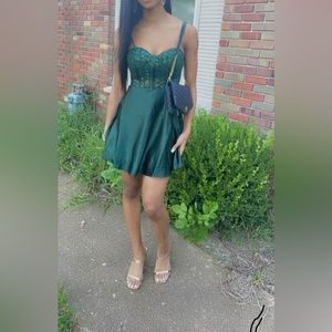 Green satin dress